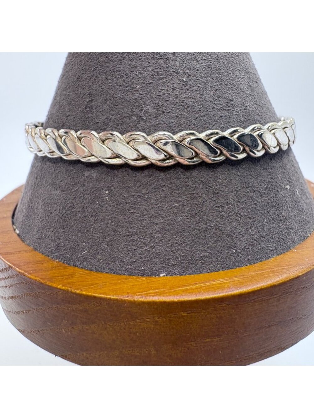 Braided Design Bangle Bracelet Sterling Silver 925 Size 8" Fit